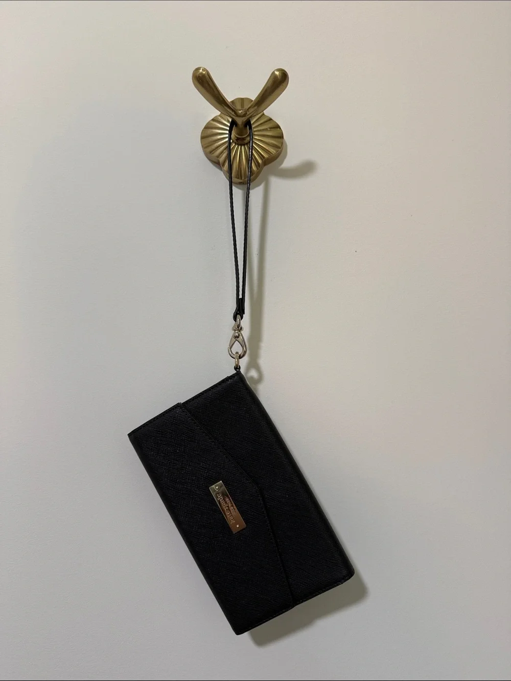 kate spade Black Wristlet Card & Key Holder with Gold Plaque